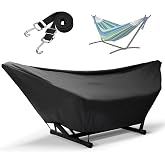 YYJAILZQ Hammock Cover Waterproof,10-15FT Outdoor Hammock Covers with Elastic Ropes,Adjustable Buckle and Zip,420D Oxford HammockBeds Cover for Garden,Patio,Beach Hammocks Stand (Black, 9-10FT)