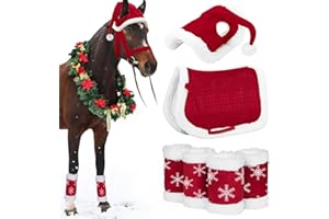 Christmas Costumes for Horses to Wear, 6pcs/Set Horse Santa Leg Wraps with Saddle & Santa Hat, Christmas Horse Accessories fo