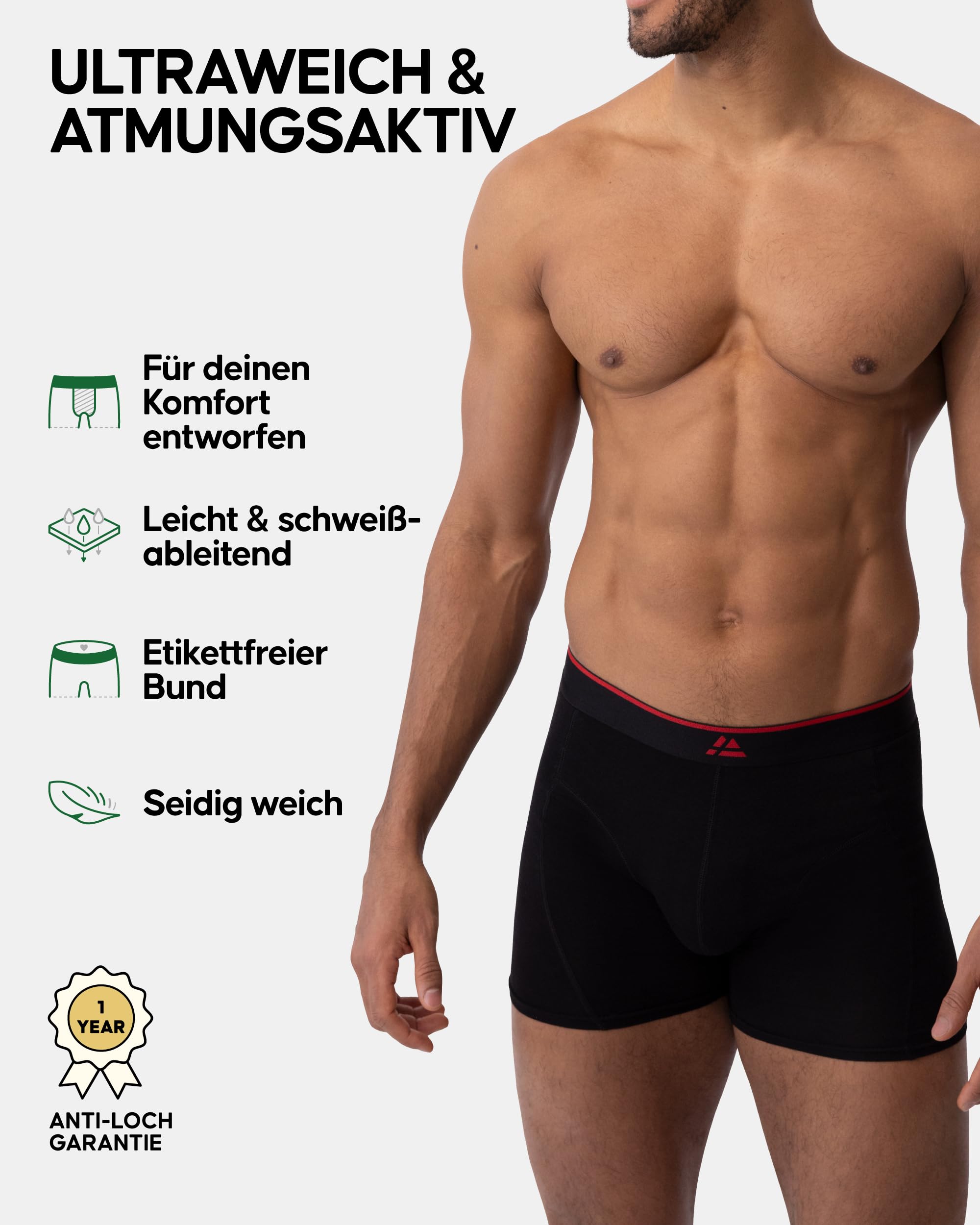 DANISH ENDURANCE 6er Pack Bambus Boxershorts Herren, Unterhosen Herren mit oder ohne Eingriff, 3XL Black 3