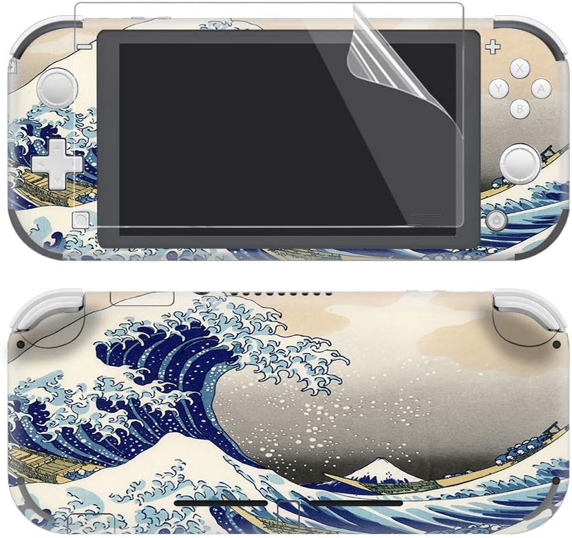 eXtremeRate Full Set Faceplate Skin Decal Stickers for Nintendo Switch Lite/NSL Console with 2Pcs Screen Protector - The Great Wave