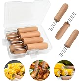 PEOUWNES Stainless Steel Corn Holders - 8 Pack with Wooden Handle, Perfect for Grilling, Roasting, and BBQ