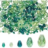 SUNNYCLUE 1 Box 280Pcs Teardrop Crystal Glass Beads Bulk Green Spacer Glass Bead Natural Stones Faceted Vertical Gemstones Loose Beads with Hole for Jewelry Making Supplies DIY Necklace Bracelets