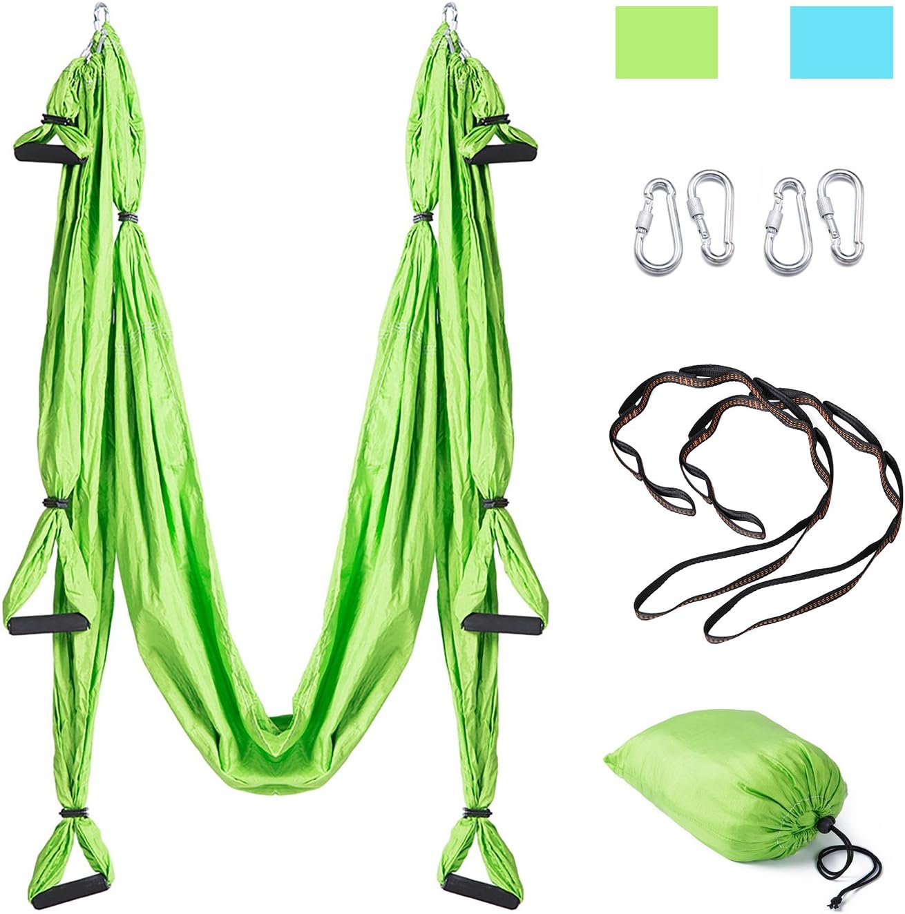 FAMLOVE Aerial Yoga Hammock Trapeze Sling,Silk Yoga Swing Set Anti-gravity Yoga Inversion Exercises including 2 Extensions Straps
