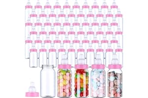 PINKXHY 60 Pcs 4.5 Inch Baby Mini Milk Bottle Baby Shower Favor Fillable Feeding Bottle Candy Box Small Plastic Candy Container DIY Gift for Boy Girl Newborn Baptism Party Decor (Pink)