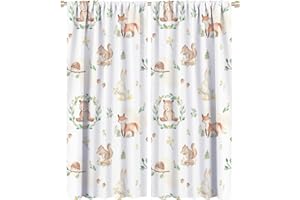 JRETAILAX Watercolor Woodland Baby Animals Blackout Curtains for Living Room,Cartoon Cute Forest Wildlife Squirrel Bunny Fox Bear Rod Pocket Thermal Insulated Room Darkening Curtains 2 Panels 54L x 21W