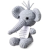 Seenelling Positive Elephant Crochet Gifts for Women Men Handmade Emotional Animal Cute Birthday Gift Inspirational Knitted Toy with Card for Graduation Anniversary Lover Wedding Coworker