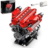 BseSparklion V12 Engine Model Kit That Runs, 12-Cylinder Sports Car Engine Building Set with Rechargeable Motor, Compatible with Lego for Adults, Engineering Construction STEM Toy for Teens (1607 PCS)