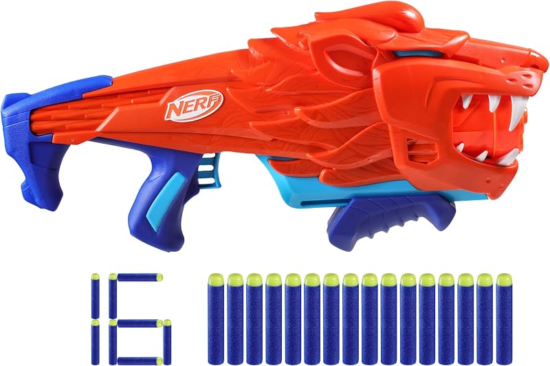 Junior Wild Lionfury, Easy Play Dart-Blaster, 16 Nerf Elite Darts als Munition, Nerf Blaster Löwen-Spielzeug, Outdoor Spielzeug für Jungen ab 6 Jahren