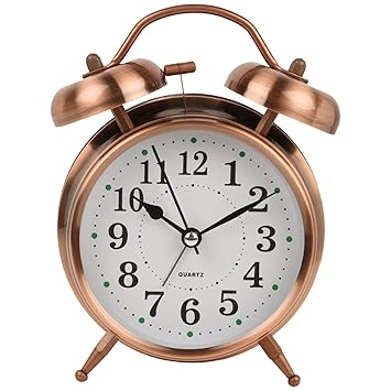 BJE Big Size Quartz Twin Bell Alarm Clock With Light (8820) ,Copper, (Size 16cm * 12 cm* 6 cm )