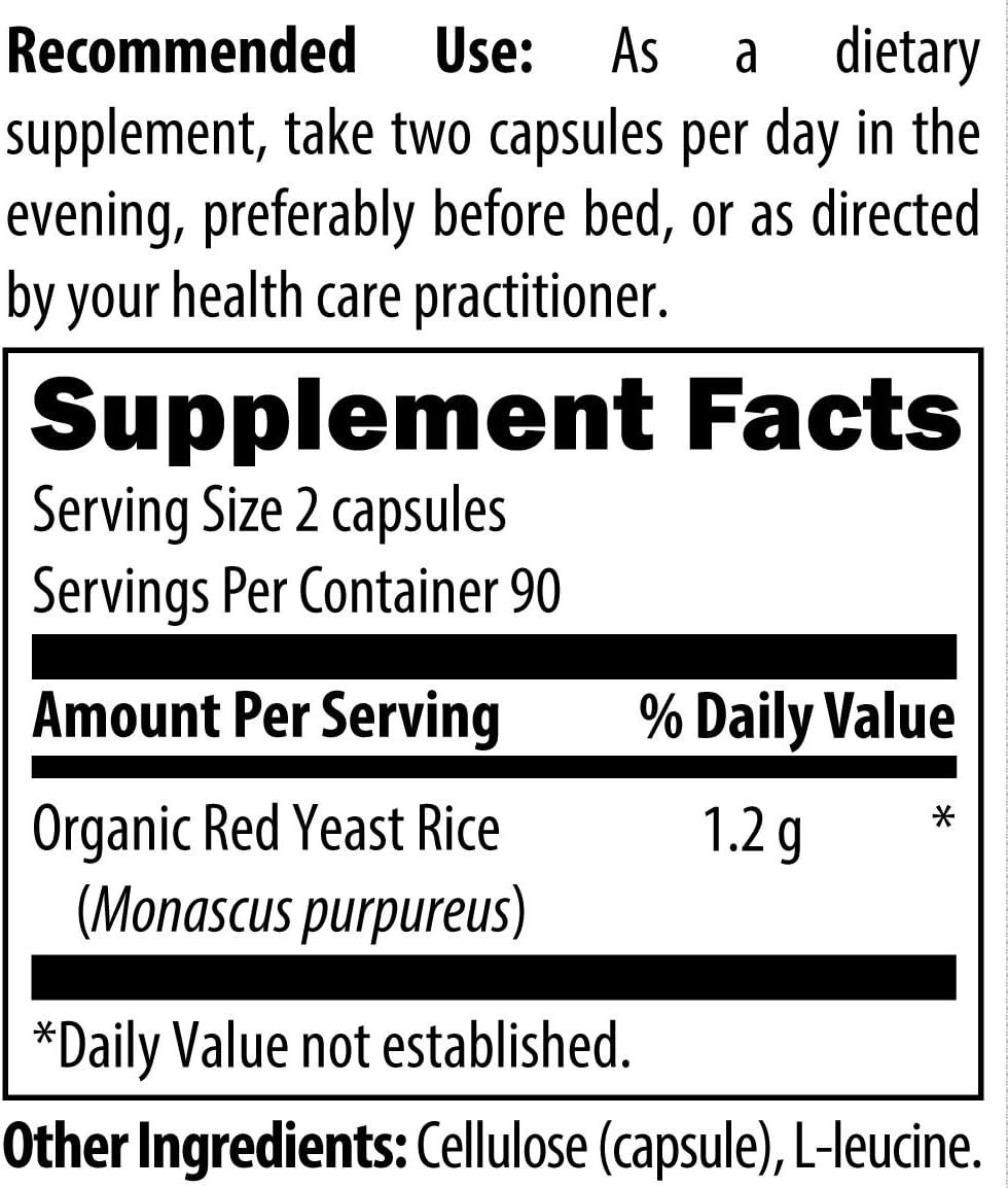 Designs for Health Organic Red Yeast Rice 1200mg Capsules - Certified Organic RYR + Citrinin-Free (180 Capsules): Health & Personal Care