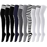Panitay 10 Pairs over Knee Thigh High Socks Warm Knee-high Stocking Women Boot Sock Leg Warmer Stripe Stocking for Daily Wear