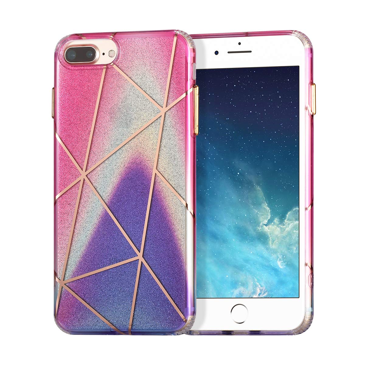 UEEBAI Case for iPhone SE 2020 iPhone 7 iPhone 8, Ultra Slim Shining Gilt Glitter Marble Case Glossy Flexible TPU Bumper Soft Case Shockproof Protective Sparkle Cover for iPhone 7 - Colorful