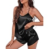 EKOUAER Silky Pajama Set for Women V-Neck Satin Camisole Lingerie Sets Party Loungewear Sleepwear