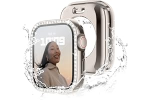 RECOPPA [2 in 1] Waterproof Bling Case Compatible for Apple Watch 44mm Series 6/5/4/SE with Tempered Glass Screen Protector, Women Glitter Diamond Rhinestone Bumper 360 Protective Hard PC Cover for iWatch