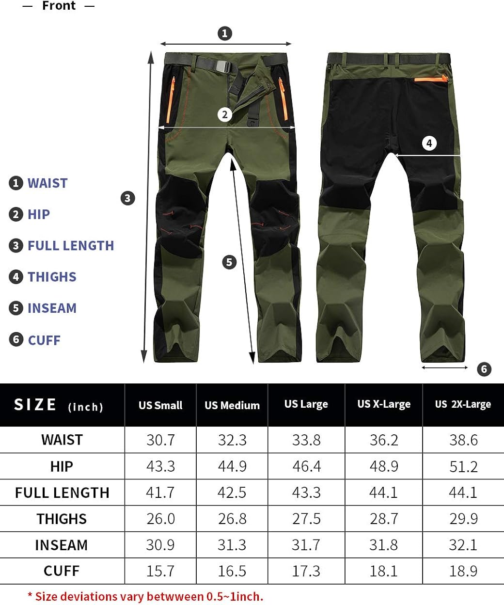 LTIFONE Mens Hiking Outdoor Athletic Pants, Quick-Dry Lightweight Waterproof with Zipper Pockets and Belt: Clothing