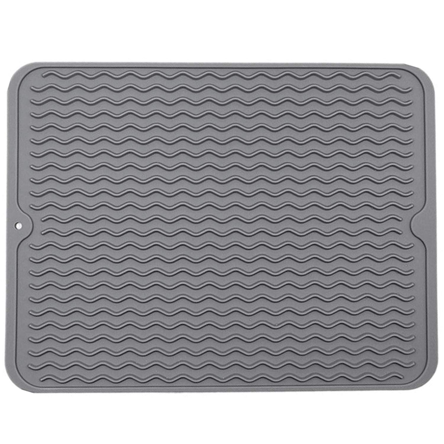 Large Wavy Silicone Hot Pads Trivet Mats, Rubber Pot Holders Dish Drying Mat, Table Place Mat, Tableware Draining, Non-Slip and Heat Insulation Pads 15.7"x 11.8" (Dark Grey)
