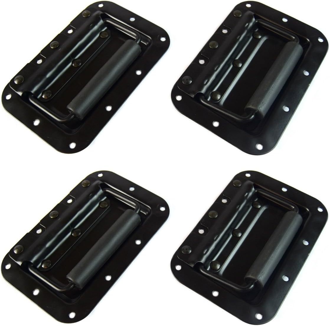 2 PAIR SPEAKER DJ BOX RECESSED SPRING LOADED FLIP HANDLE BLACK SPEAKER AMP RACK