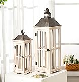 TIMRIS Large Rustic Wooden Decorative Lantern Set