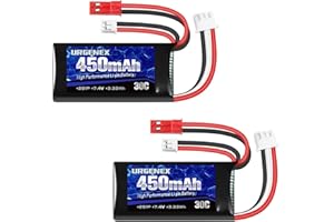 URGENEX 7.4V Lipo Battery 2S 30C 450mAh Rechargeable Lipo Battery with JST & PH2.0 Plug SCX24 Small Lipo Battery Compatible with Most 1/10, 1/16, 1/18, 1/24 Scale RC Cars Trucks and RC Drone Airplane