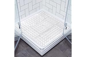 Square Shower Mat, Non-Slip Bathtub Mat with Strong Suction Cups, PVC Washable Mildew Resistant Bath Floor Mat with Drain Hol