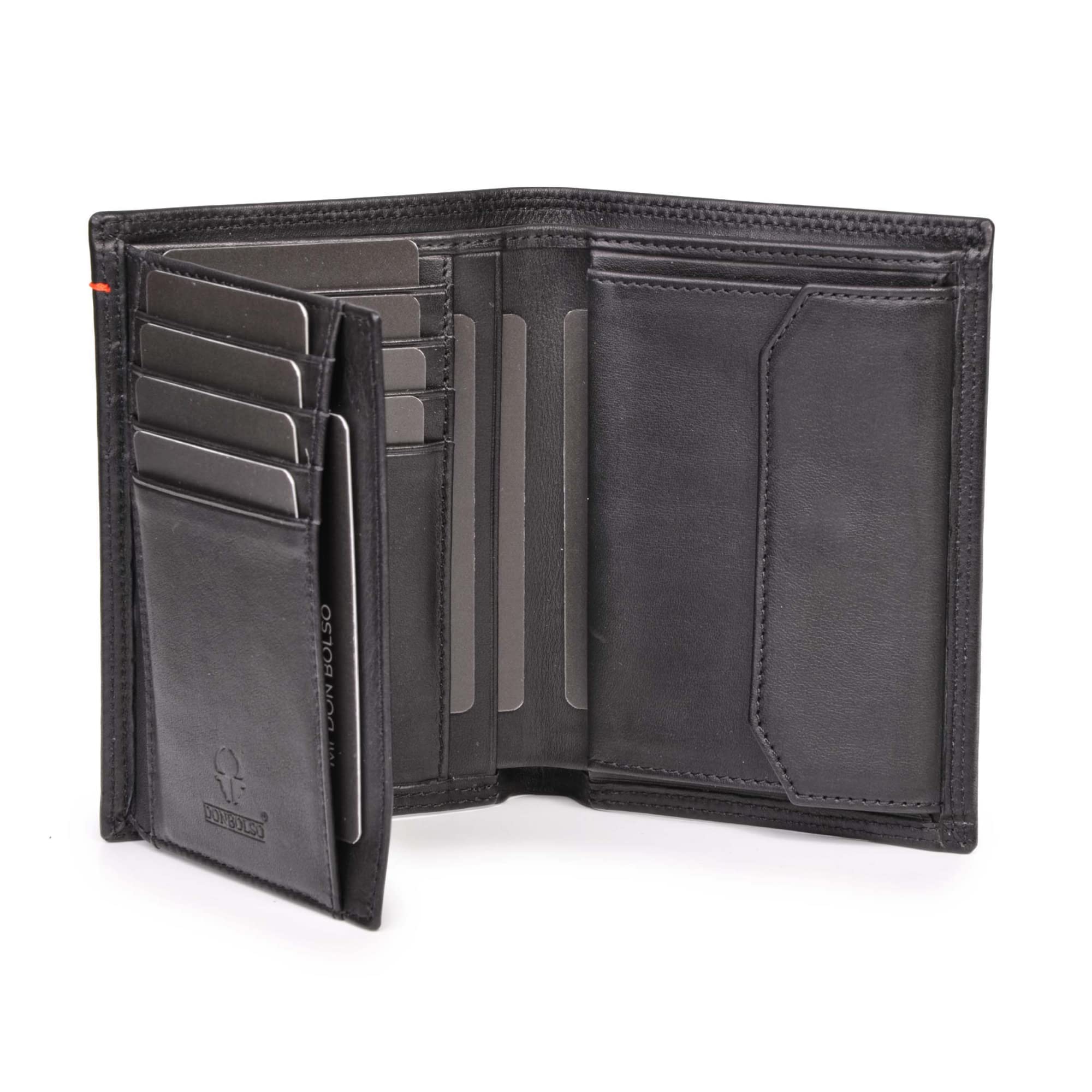 DONBOLSO Vienna I Large Leather Wallet for Men with RFID Protection I Classic Genuine Leather Design I Trifold Purse with Coin Pocket I Black Nappa