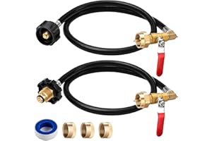MOASKER 1 lb Propane Tank Refill Adapter Transfer Hose Kit 3FT POL & QCC Gas Refill Extension Hose Propane Tank Refill Adapters Valve with ON-Off Control for 20 lb Tank to 1 lb Refillable Propane Bottle