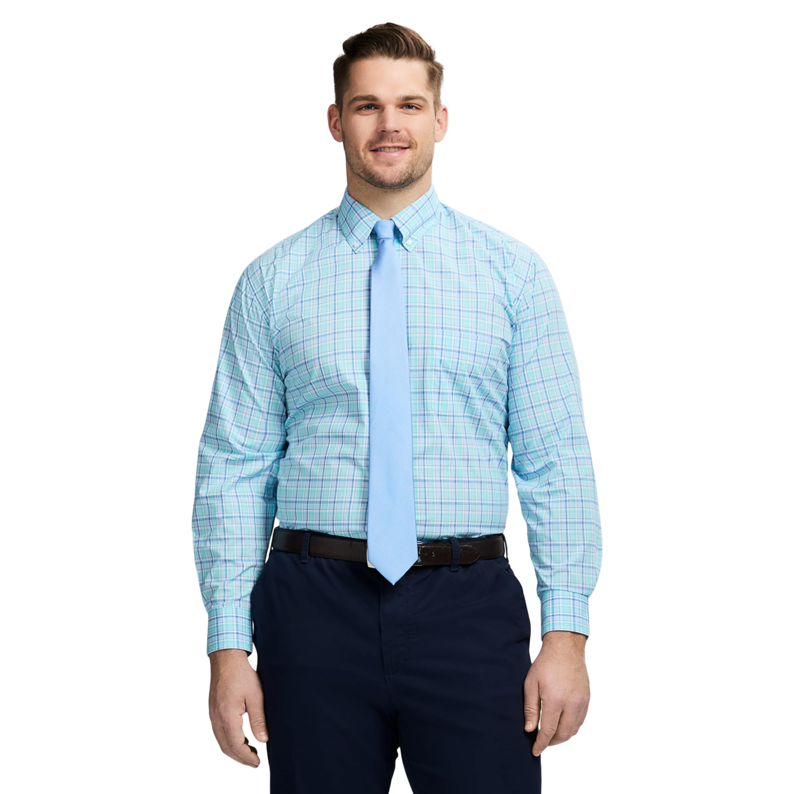 IZOD Men’s Big and Tall Dress Shirt Long Sleeve Wrinkle Free Stretch Button Down Collar, Limpet Shell