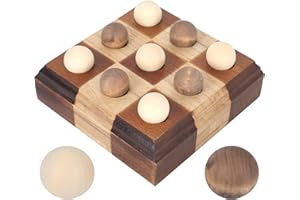 Kuabiz Tic Tac Toe Decor 8x8 Inch Wooden Tic Tac Toe Board Classic Wooden Family Board Tic Tac Toe Coffee Table Decor Livingroom Checkered Modern Board for Family Adults Activities (Brown, Wood)