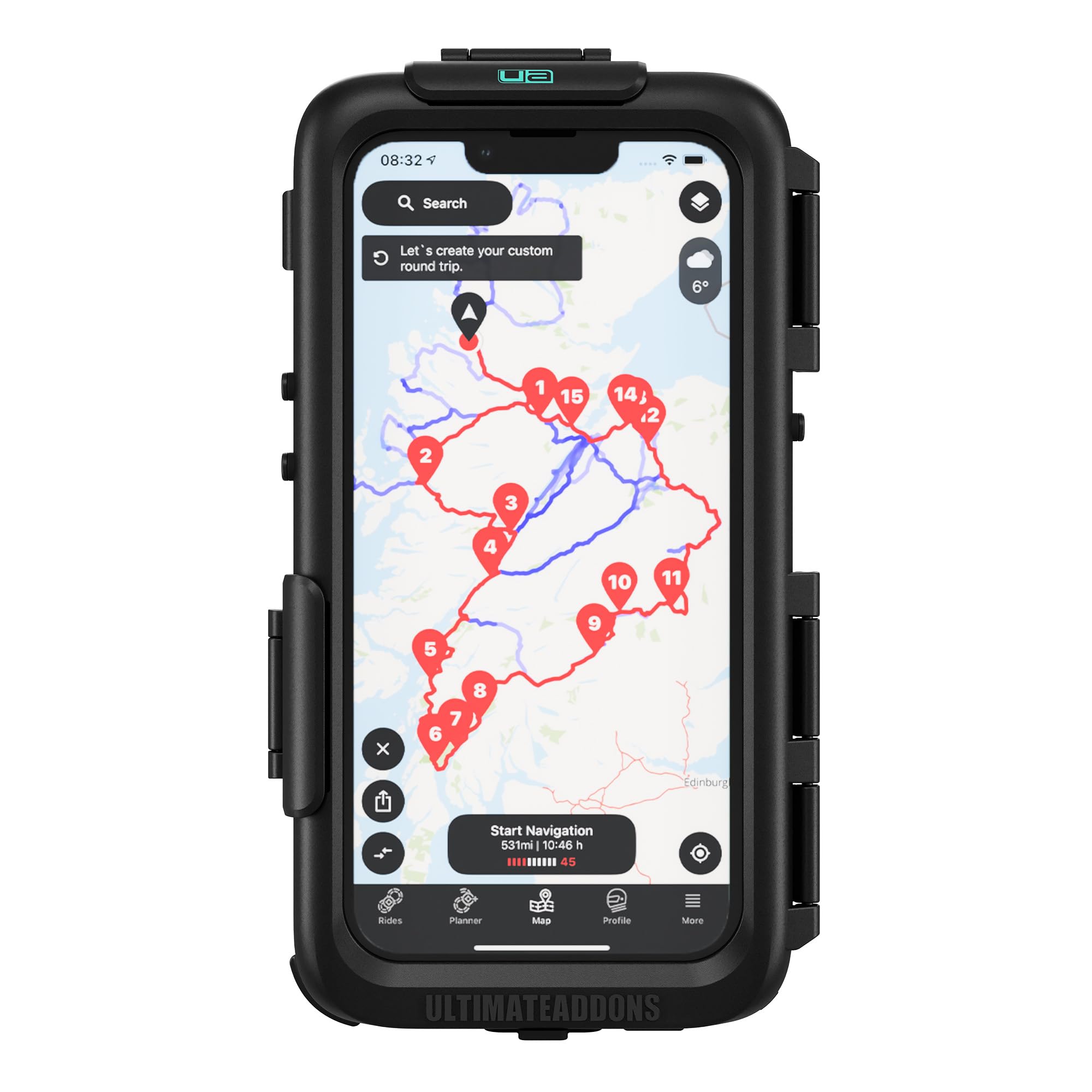 Ultimateaddons Motorcycle Waterproof IPX5 Case Compatible with Apple iPhone 13/13 Pro & 16e 17e - Front and Rear Camera Panel