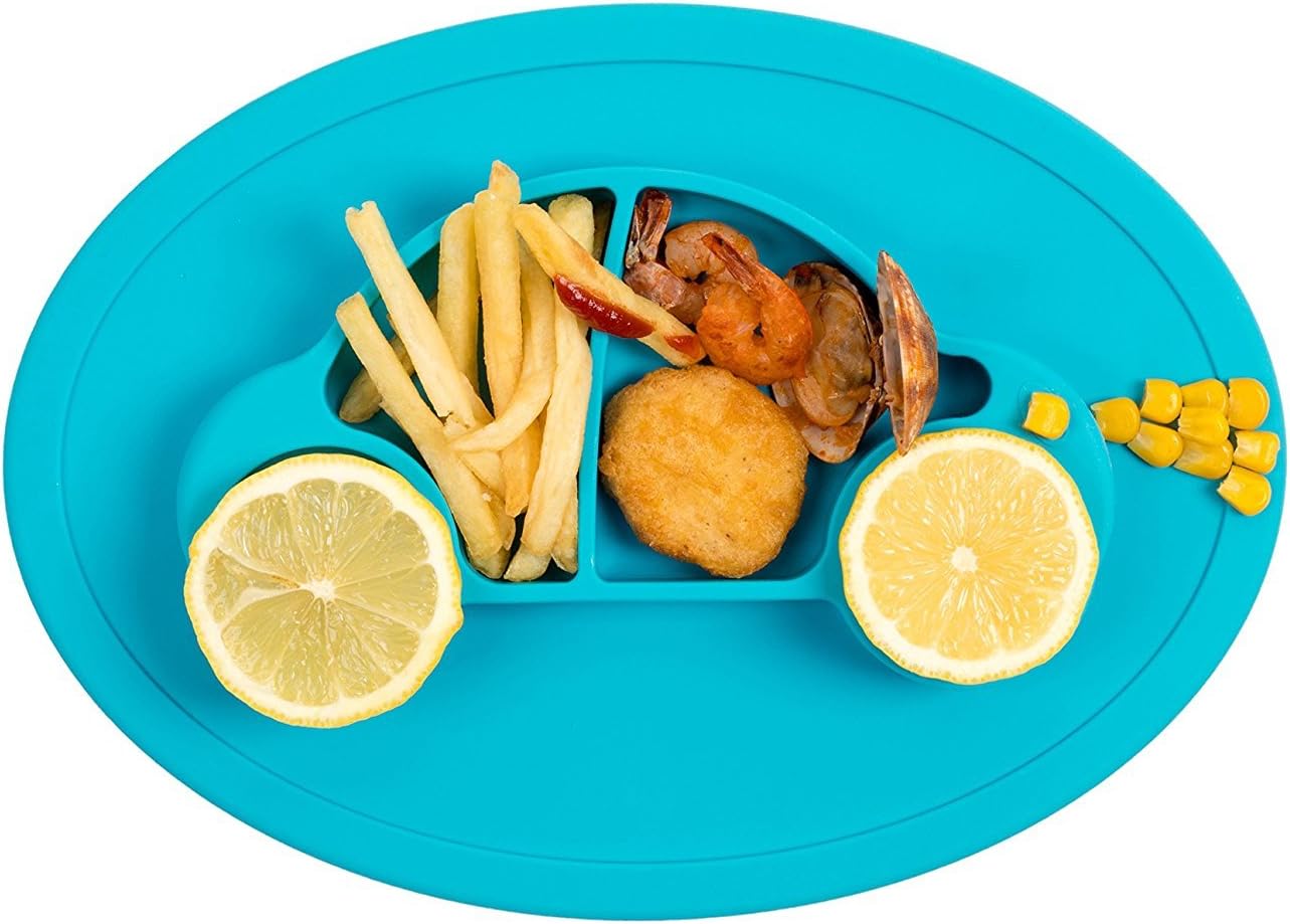 Baby Silicone Suction Placemat for Toddlers and Kids, Baby Portable Suction Plates BPA Free Car Feeding Trays Dishwasher and Microwave Safe Fits Most High Chair Trays, Blue