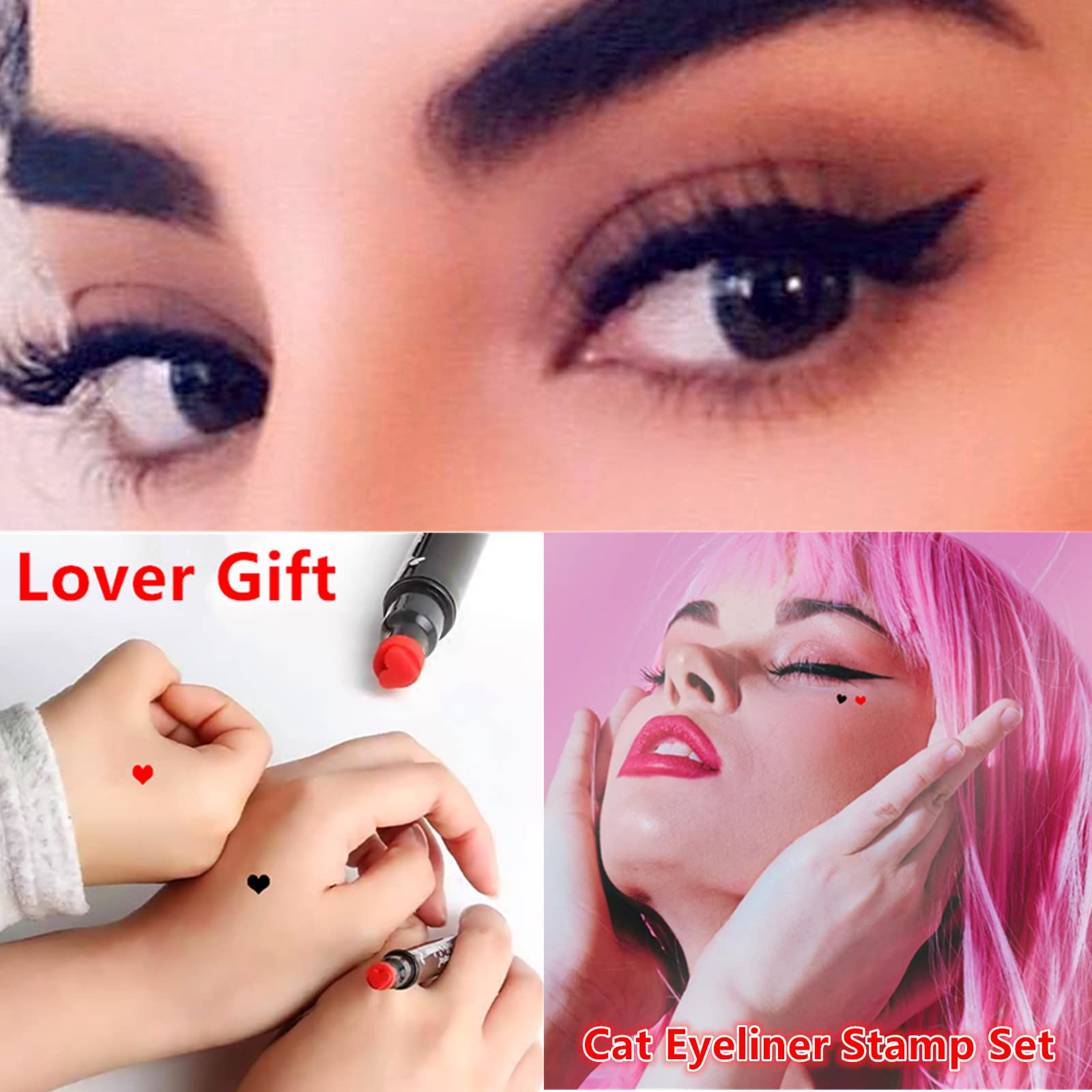 Go Ho 2 PCS Waterproof Liquid Eyeliner Stamps,Double-side Black&Red Smudge-proof Eye Liner,Heart Stamp Eyeliner for Halloween Costumes Makeup,Long-lasting Love Tattoo Tools for Valentines Day