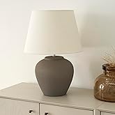 Nourison Home 20" Brown Matte Ceramic Table Lamp with Fabric Shade, Bedside Nightstand Lamp for Bedroom, Living Room, Entrywa