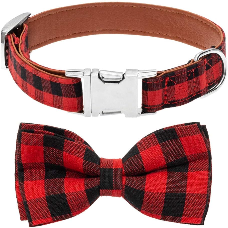 plaid bow tie dog collar