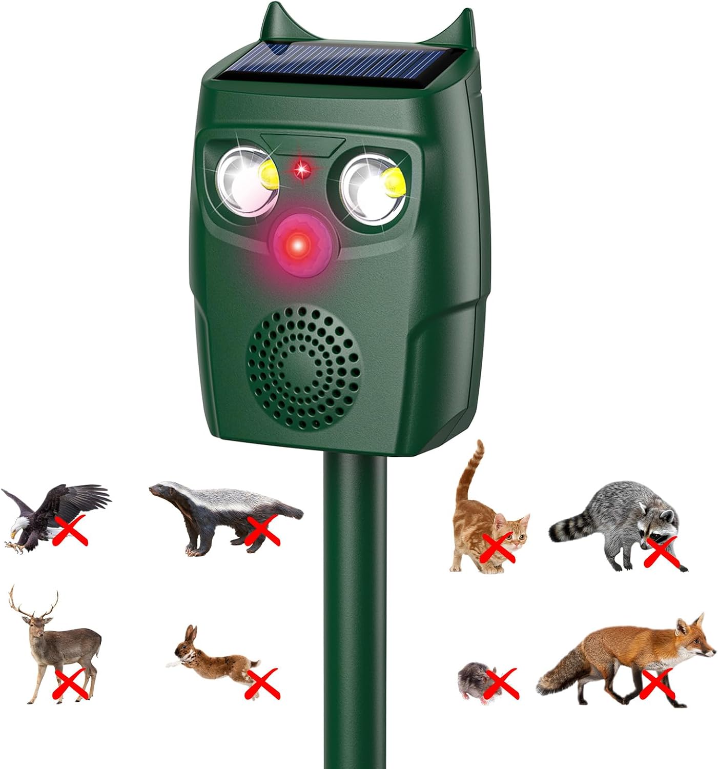 Ultrasonic Animal Repellent Outdoor, Solar Power Cat Rodent Raccoon Repeller, Rabbit Snake Control Device with Motion Sensor and FIashing Light, Waterproof Outdoor Animal Repellent for Deer Squirrel