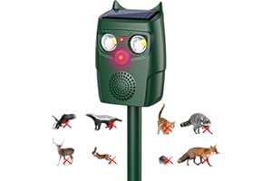 Ultrasonic Animal Repellent Outdoor, Solar Power Cat Rodent Raccoon Repeller, Rabbit Snake Control Device with Motion Sensor 