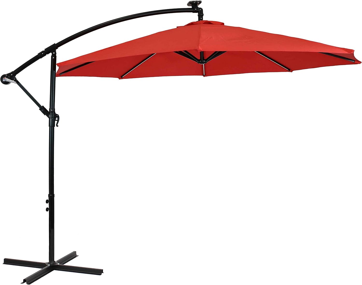 Amazon Com Sunnydaze Outdoor Cantilever Offset Patio Umbrella With Solar Led Lights Outside Waterproof Polyester Shade Steel Pole Air Vent Cross Base And Crank 9 Foot Cherry Garden Outdoor