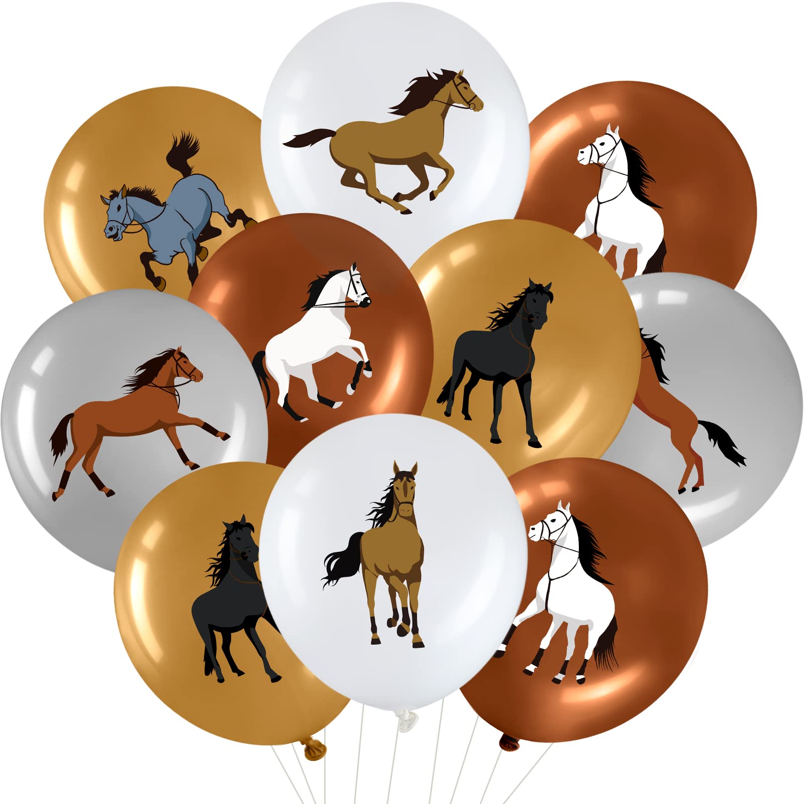 Photo 1 of 40 Pieces 12 Inch Horse Birthday Party Latex Balloons Decorations, Brown White Silver Horse Balloon Horse Racing Theme Decor for Wedding Party Baby Shower Cowboy Party Supplies Indoor Outdoor, 3 PACK