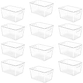 YIHONG 12 Pack Clear Pantry Organizer Bins, Plastic Containers with Handle for Kitchen,Freezer,Cabinet,Closet,Bathroom Under Sink Storage