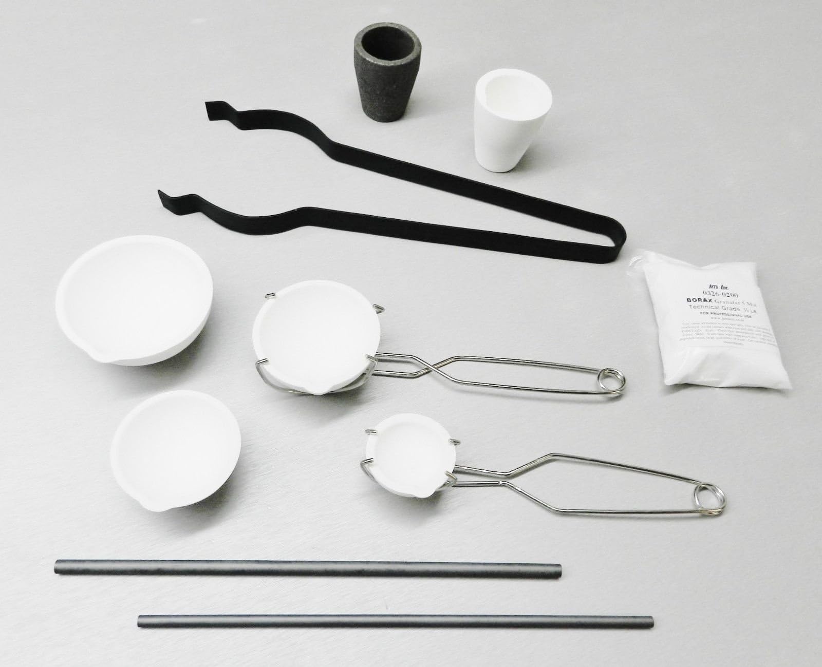 JEWELRY MELTING KIT SMELTING GOLD SILVER SET - CRUCIBLES TONGS STIR RODS & FLUX