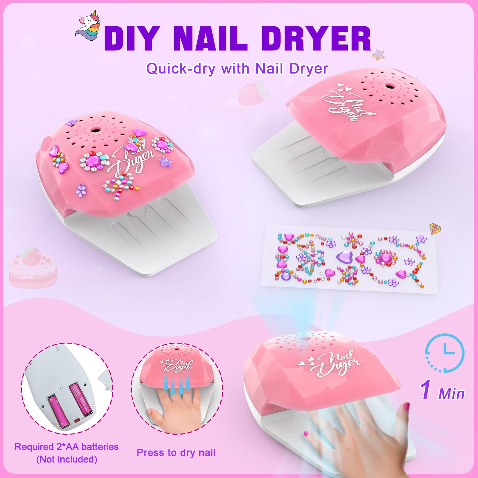 Kids Nail Polish Set for Girls, Non-Toxic Quick Dry Nail Art Salon Kit with Nail Dryer and Peelable Nail Polish,Ideal Gift Toys for Girls Age 3-12