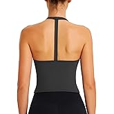 ABOCIW Womens Cross Back Workout Crop Tank with Built in Bra V Neck Longline Sports Bra Gym Shirt Yoga Pilates Top