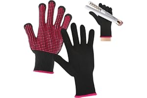 Dimeho 2 Pcs Heat Resistant Gloves With Silicone Bumps, Professional Thermal Styling Gloves for Women, Black, 9.36 x 4.68 inches