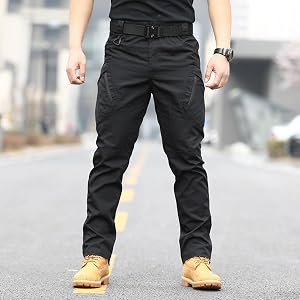 Men's Cargo Pants, Water Resistant Ripstop Work Pants, Multi Zipper Pockets Combat Trousers for Patrol Construction Work