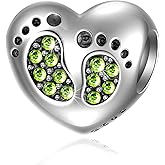 CRISNATA Baby Shower Gifts New Baby Footprint Birthstone Charm, 925 Sterling Silver Feet on Heart Beads, fits European Birthday Bracelet, Gifts for Mom/Wife/Kids