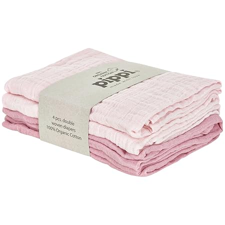 Pippi Stoffwindeln 4er Pack Mullwindeln Spucktücher Organic Bio Baumwolle (pastell/rose)