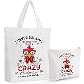 VeloKomo Chicken Canvas Tote Bag - Aesthetic Chickens Lover Gift 2PC Reusable Purses With Cosmetic Bags Shopping Totes Personalized Birthday Gifts for Women Lady Friend Crazy Rooster
