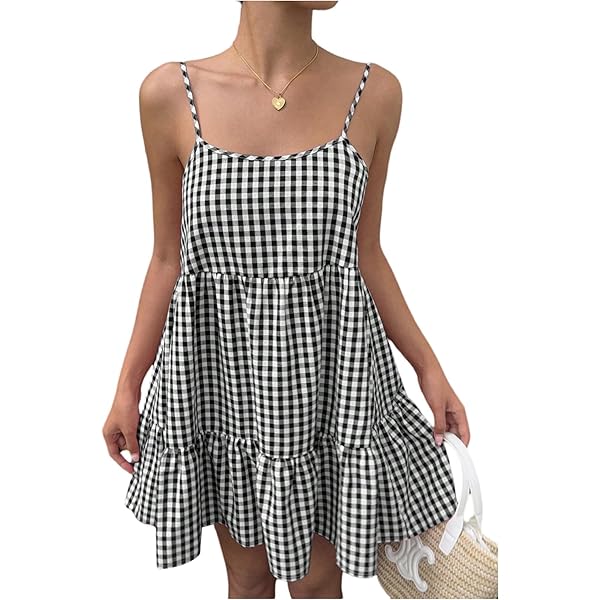 knee length dresses for ladies Lipstick Plaid Sequin Sleeveless Short Dress main image 0