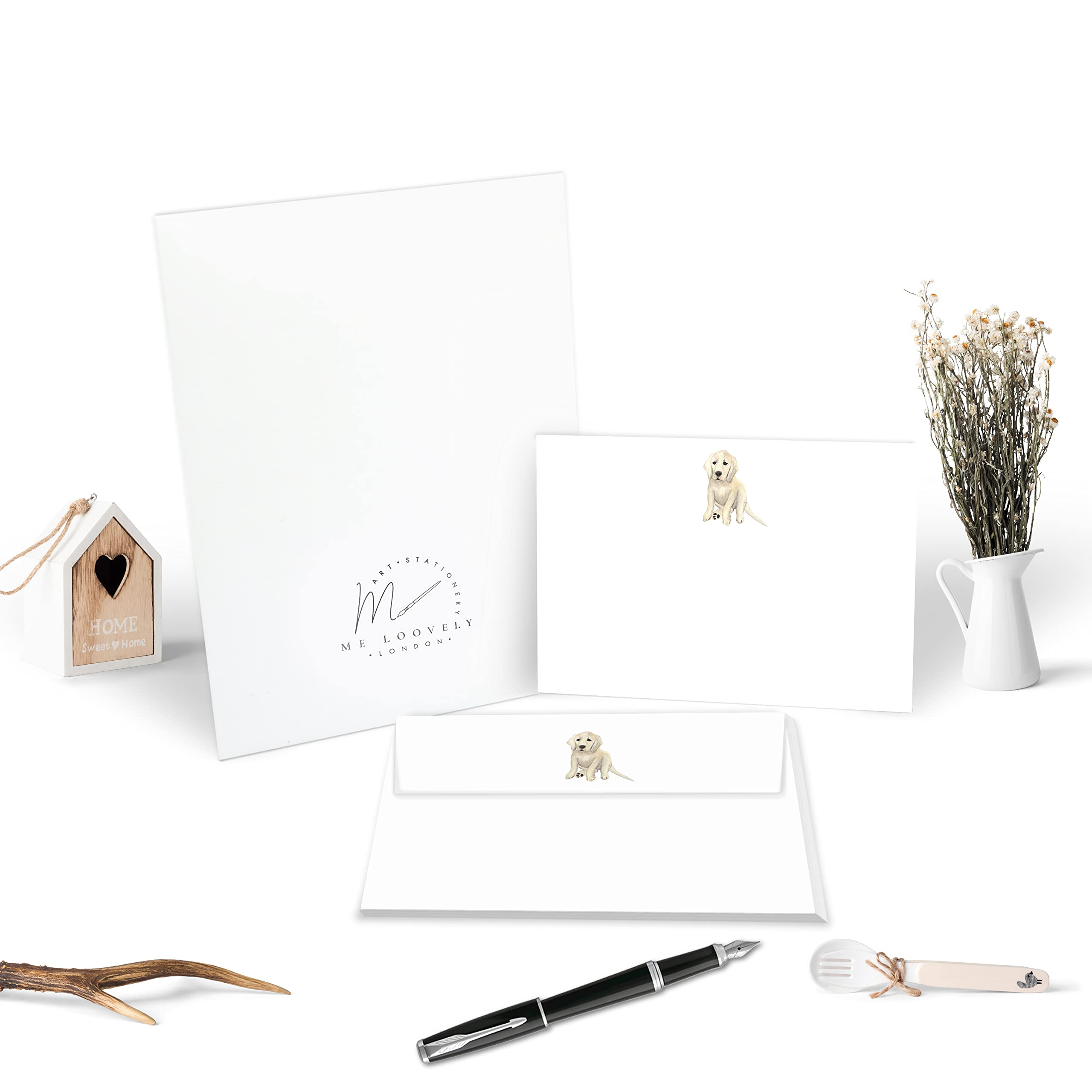 Me Loovely Golden Retriever Puppy Flat Notecard and Envelopes Sets Stationery Correspondence A6 Size Notecards Writing Supplies for Home Office (10 Cards and 10 Envelopes with Gift Envelope)