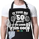 JOUWUI 40th 50th 60th 65th 70th 75th Birthday Gift for Men, Cooking Grilling BBQ Chef Aprons With 3 Pockets, Kitchen Gift