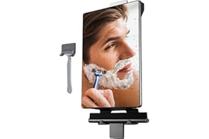 HONEYBULL Fogless Shower Mirror for Shaving – Anti Fog Mirror for Shower with Water Tank, Adhesive Hook Mount, Bonus Razor Holder & Squeegee – for Men and Women, Small Bathroom Accessory (Black)